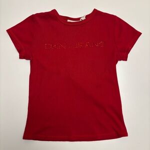 DKNY Jeans Red Rhinestone Logo T-Shirt Size S Y2K
